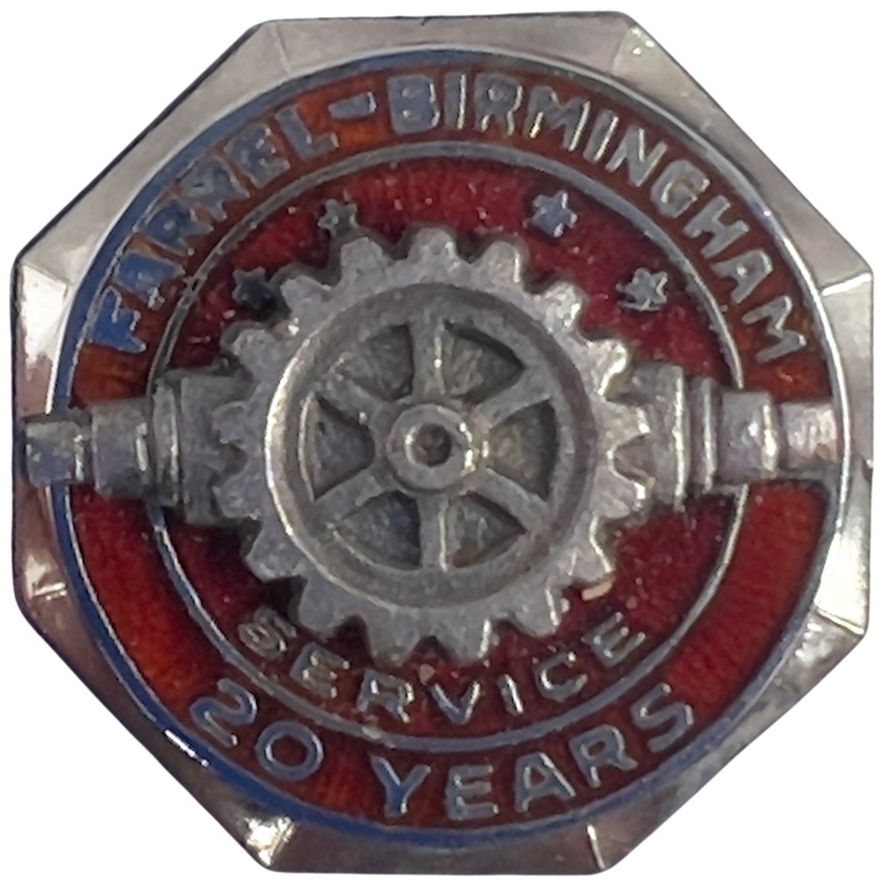 Vintage Farrel-Birmingham 20 Year Service Pin Enamel Silver WWII Navy Contractor